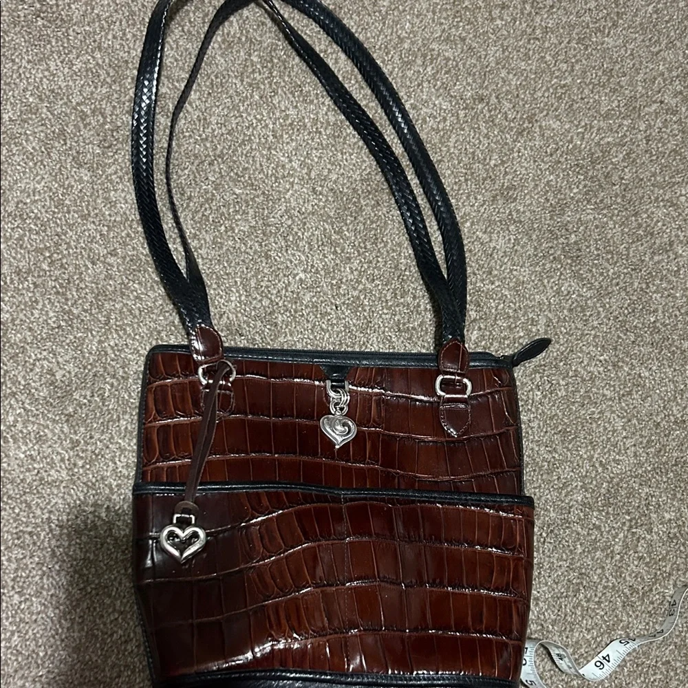 Brighton Brown Croc-Embossed Leather Bag with Heart Charms